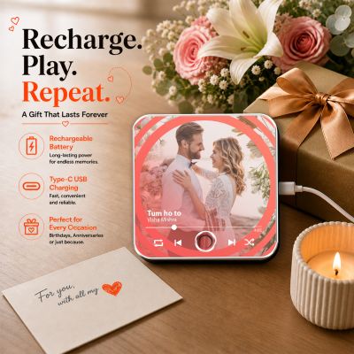 Customized Musical Fridge Magnet with Photo and Song  Romantic Couple Gift for Husband Wife Audio Message Gift Rechargeable Sound Magnet